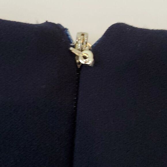Tommy Hilfiger Elegant Navy Blue Crepe Sheath Dress Lace Bell Sleeve Size 12 - Picture 11 of 11